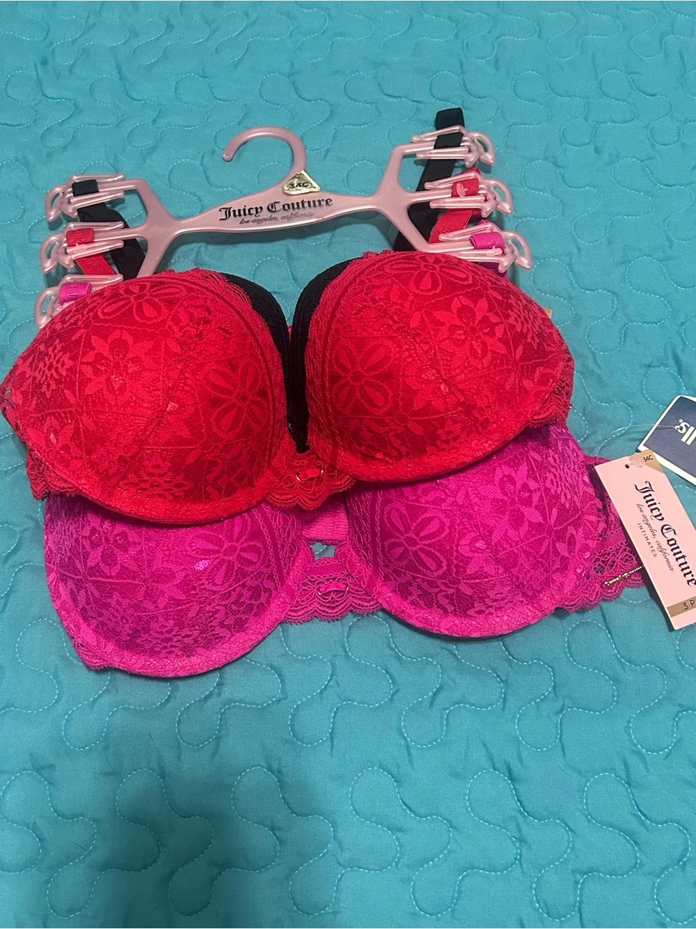 Juicy Couture Women's Black, Red & Pink Lace Push-Up Bras - 3-Pack